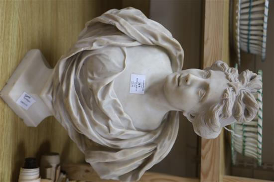 A carved marble bust of Diana the Huntress, height 57cm